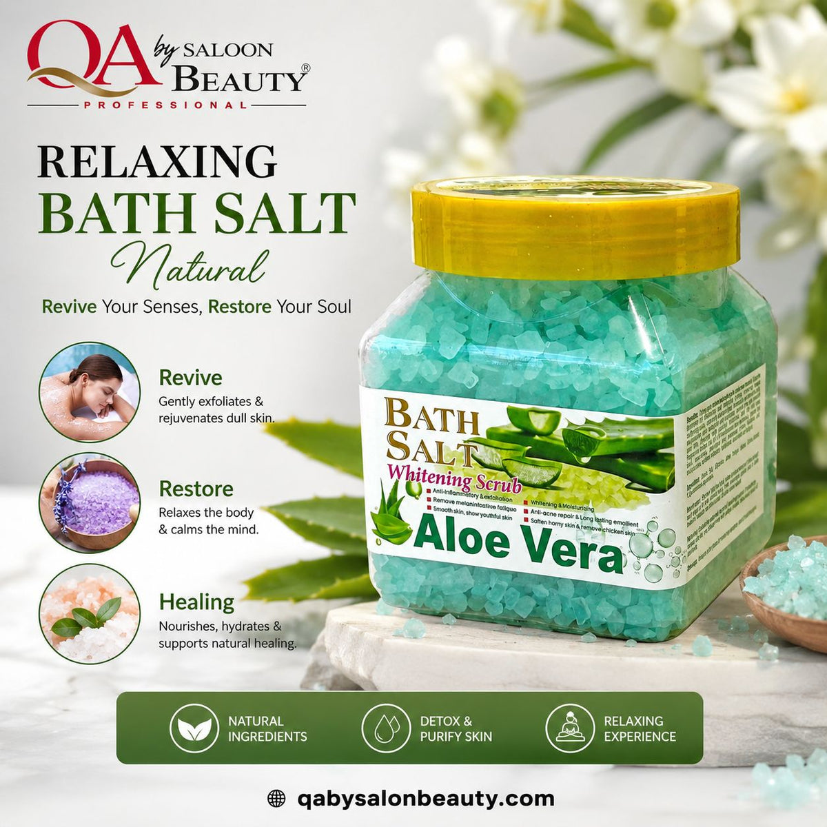 Aloe Vera Bath Salt Whitening Scrub turquoise crystal spa salt jar