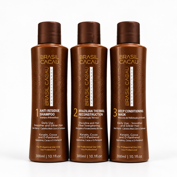 Brazil Cacau Professional Keratin Hair Treatment Kit – 3-Step System 300ml Each