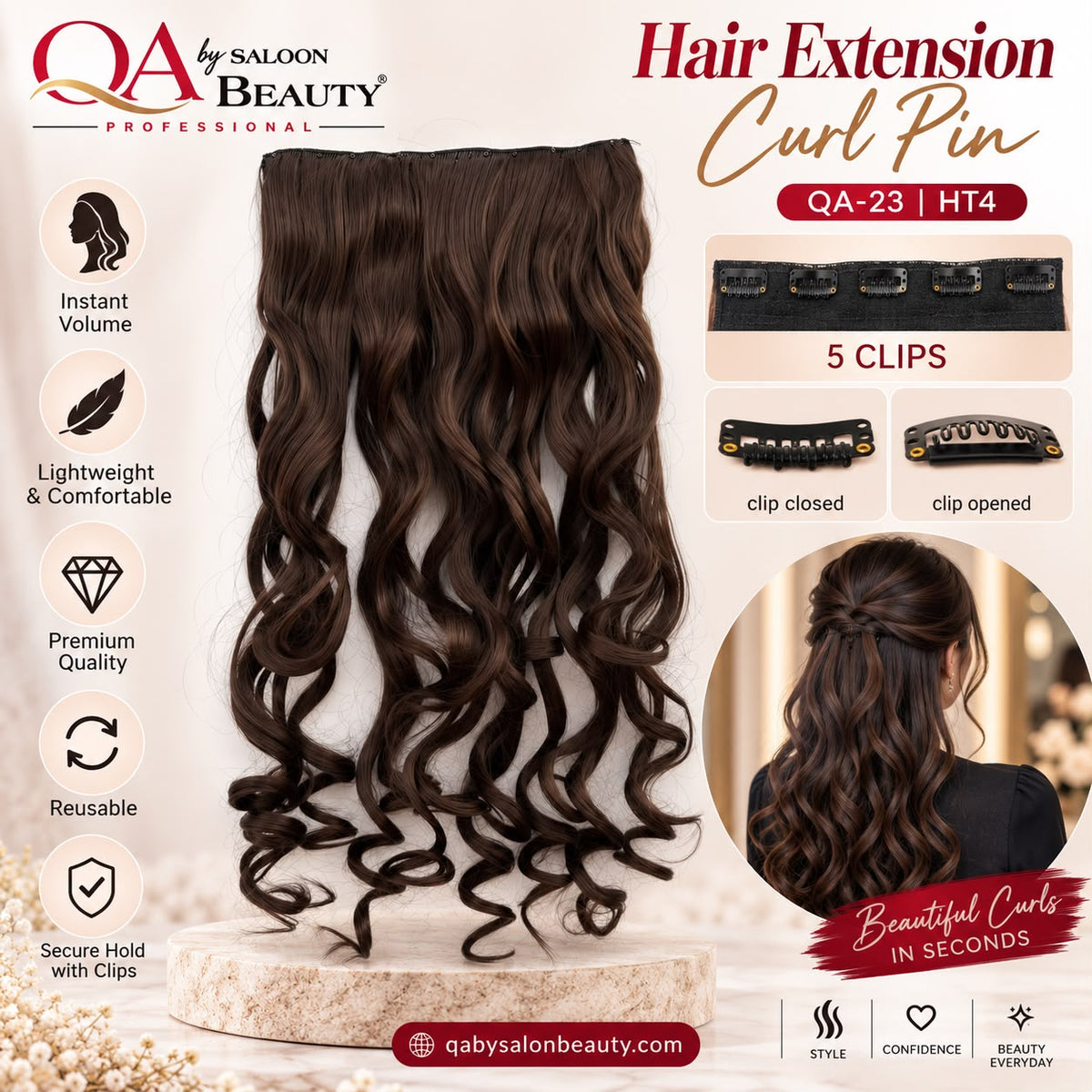 Curl Hair Extension Pin – 5 Clip Curly Hair Extension | QA-23 HT4