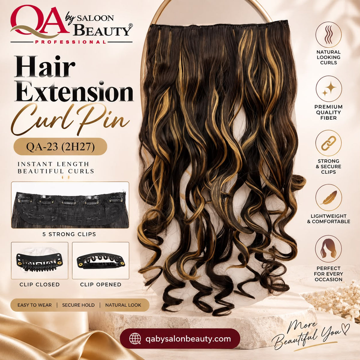Curl Hair Extension Pin – 5 Clip Hair Extension | QA-23 (2H27)