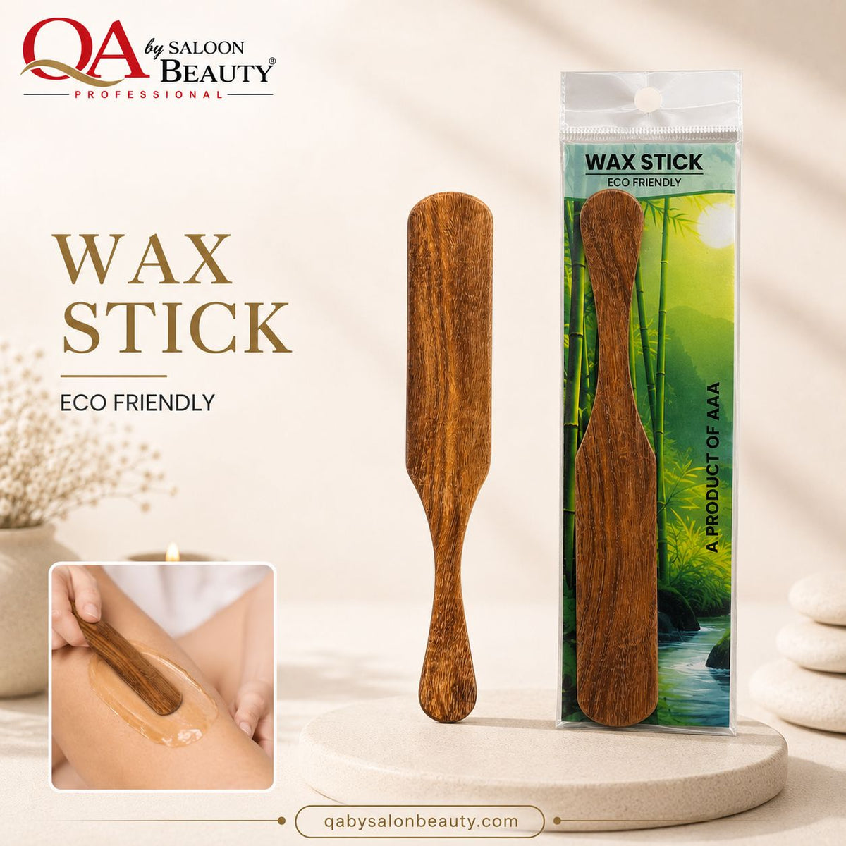 Eco-friendly wooden wax stick applicator with flat spatula design for professional body waxing