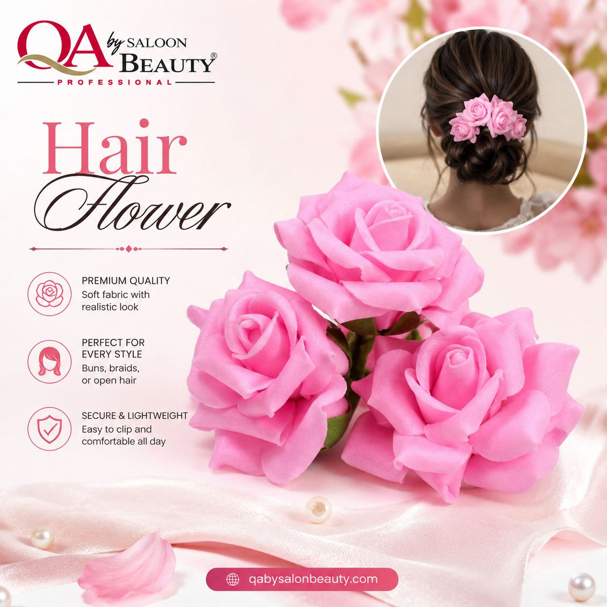 Premium Pink Rose Hair Flower – Elegant Floral Hair Accessory for Women
