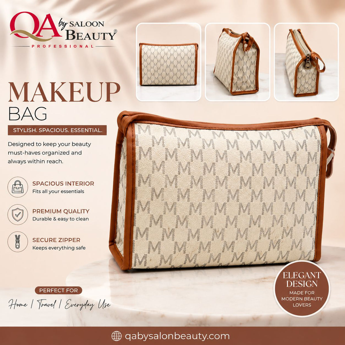 Elegant Makeup Bag for Women – Spacious Cosmetic Organizer with Zipper