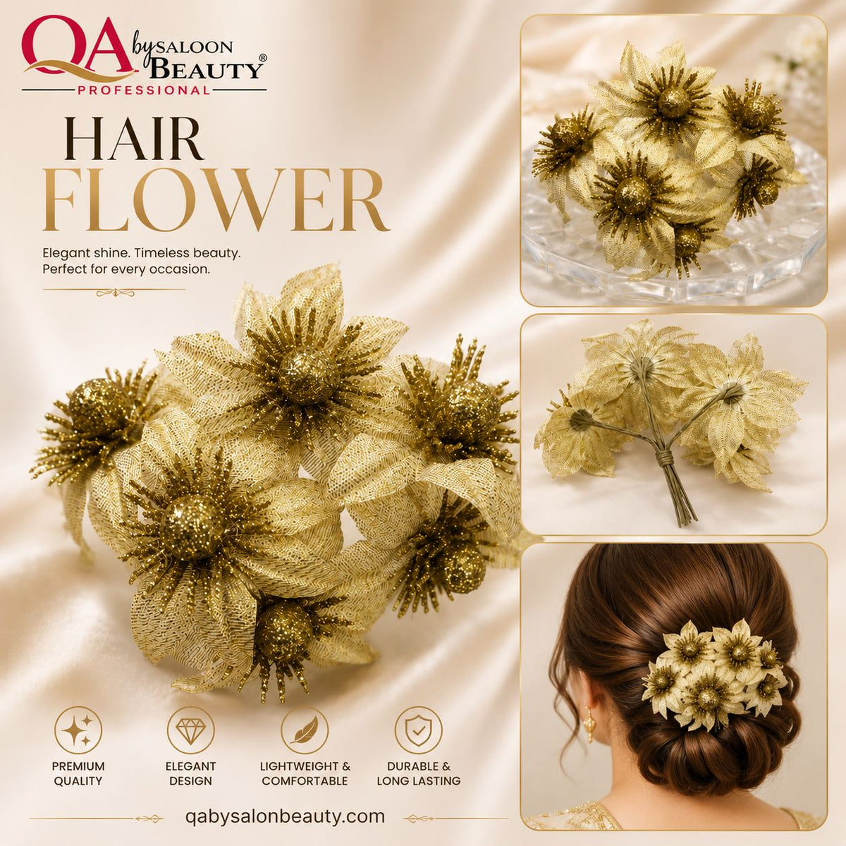 Golden Hair Flower – Elegant Bridal & Party Hair Accessory