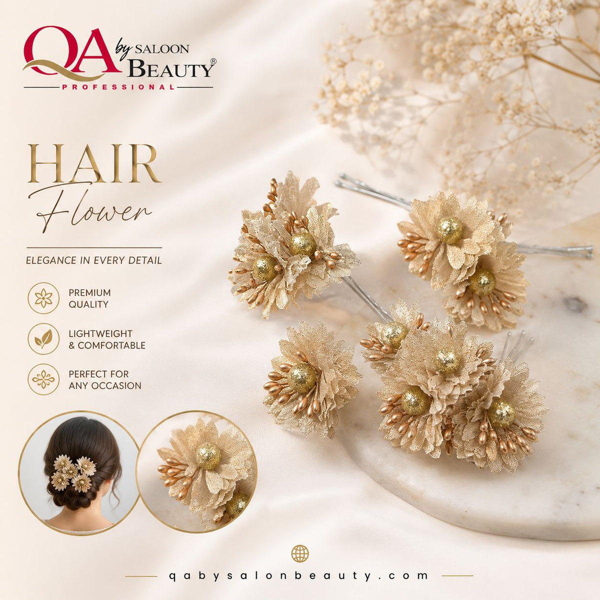 Golden Hair Flower Pins – Elegant Bridal & Party Hair Accessories