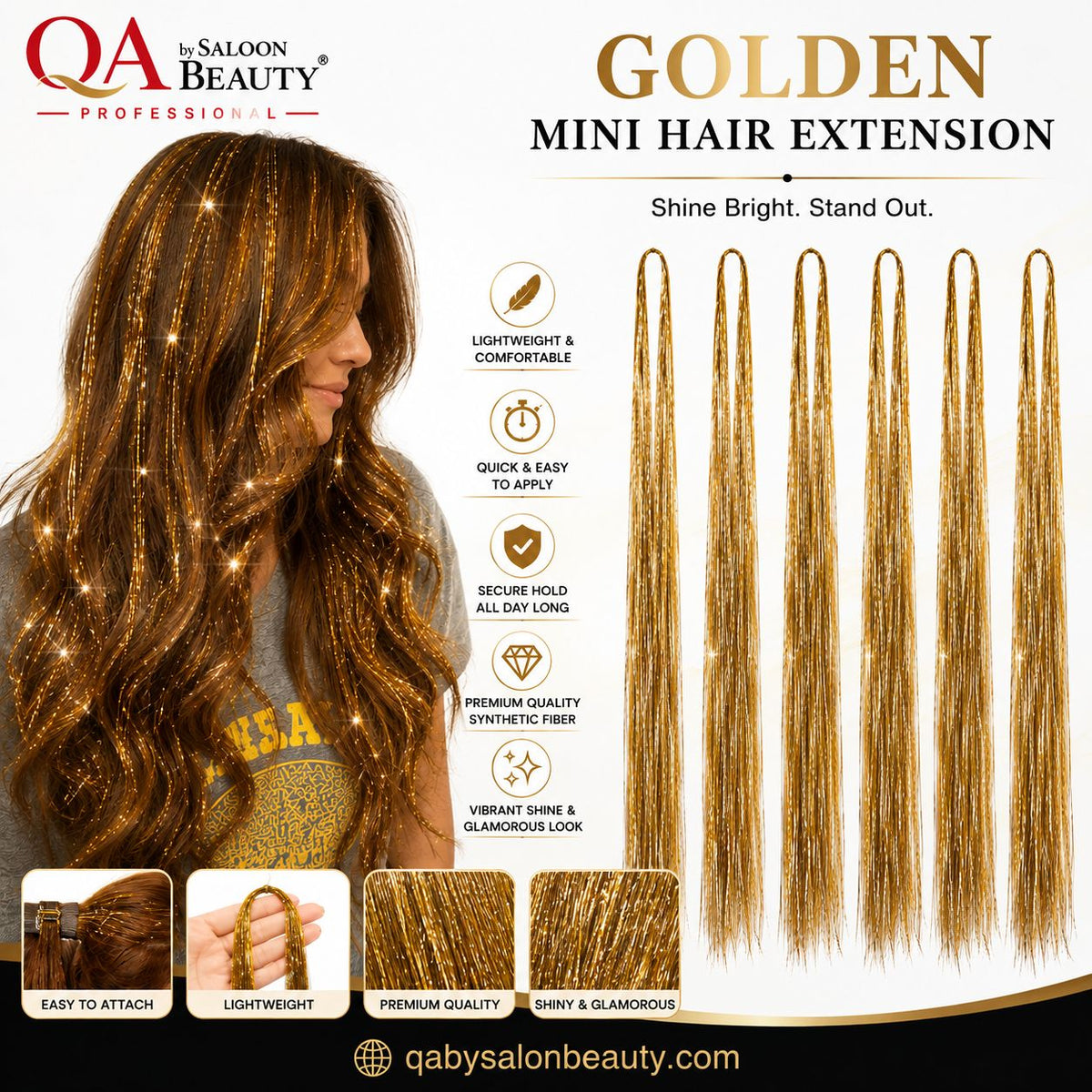 Golden Mini Hair Extension – Shiny Tinsel Hair Strands