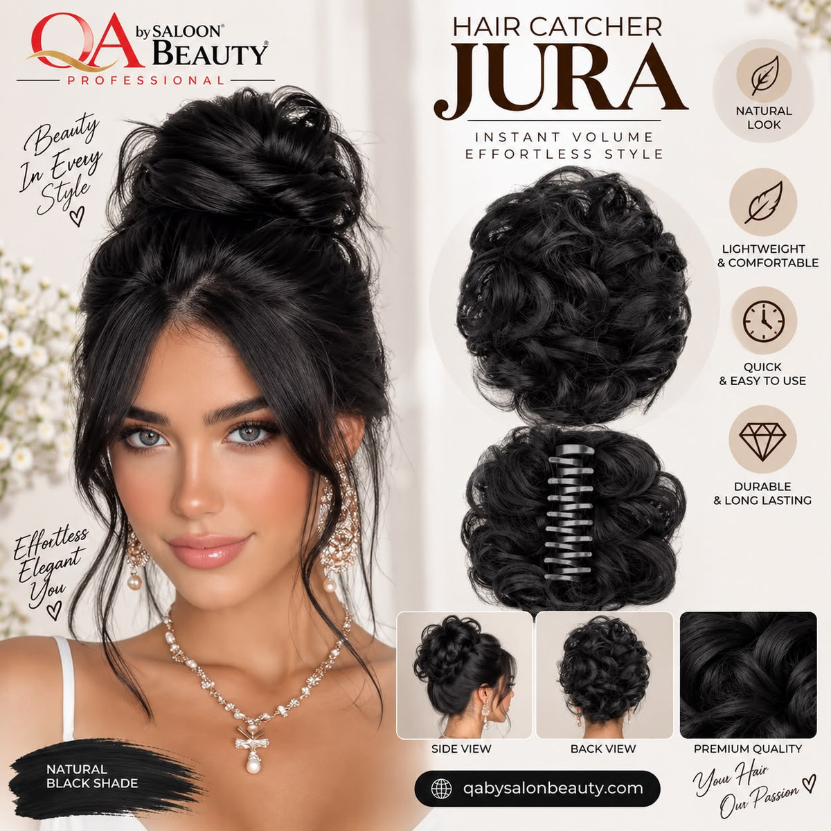 Hair Catcher Jura – Claw Clip Hair Bun Extension | Natural Black