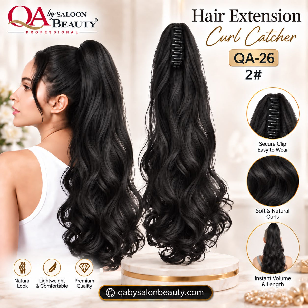 Hair Extension Curl Catcher QA-26 2# – Black Clip-On Curly Ponytail Extension