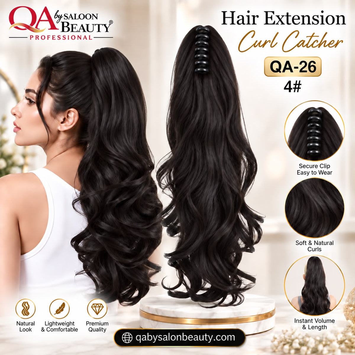 Hair Extension Curl Catcher QA-26 4# – Dark Brown Clip-On Curly Ponytail Extension
