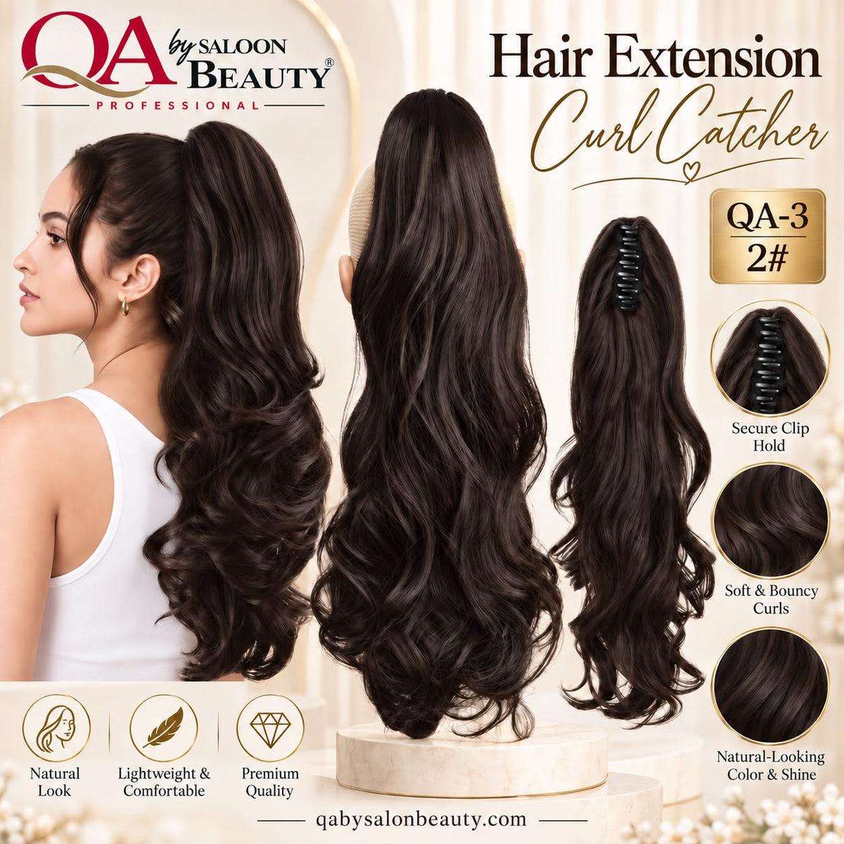 Hair Extension Curl Catcher QA-3 2# – Dark Brown Clip-On Curly Ponytail Extension