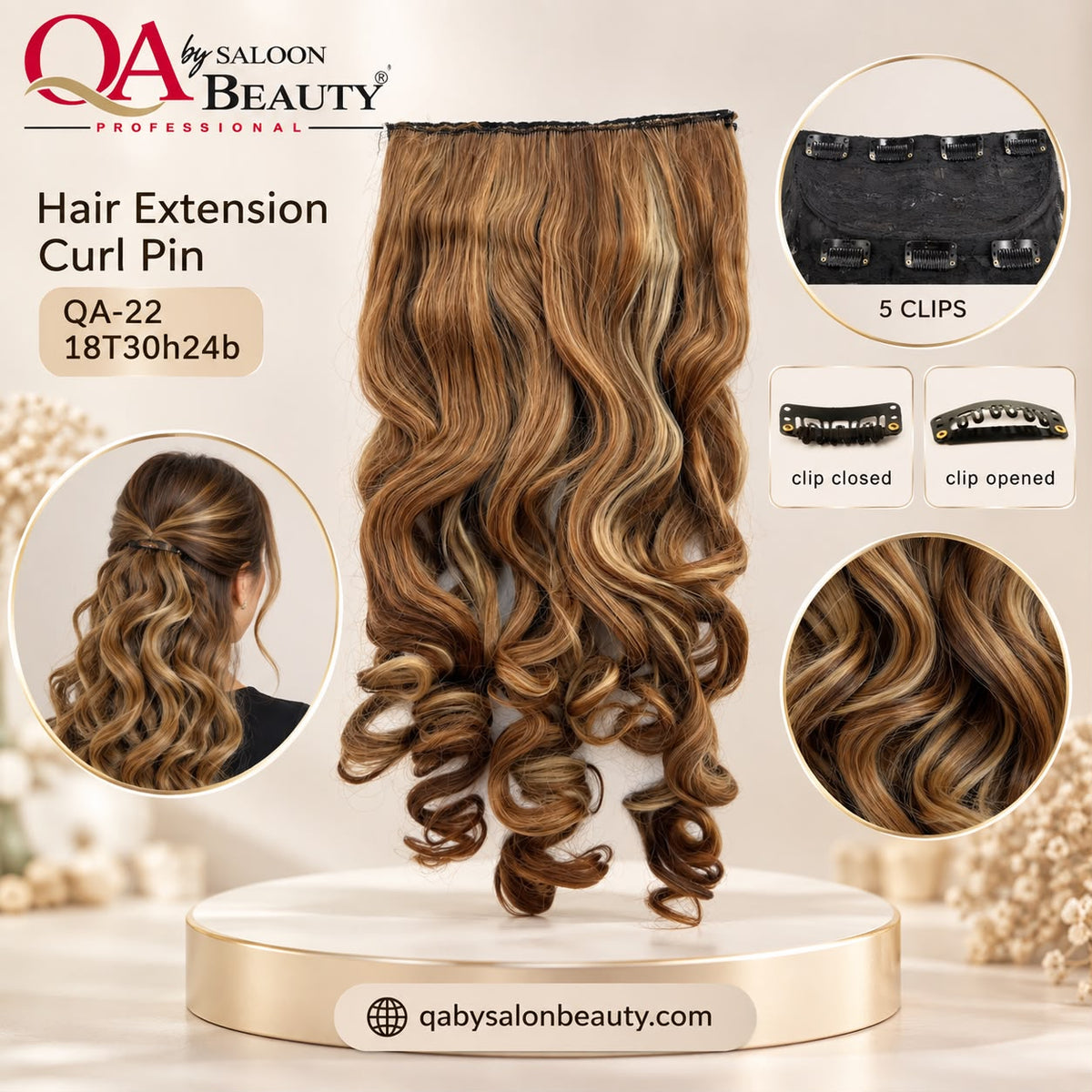 Hair Extension Curl Pin – 5 Clip Curly Hair Extension | QA-22 18T30H24B