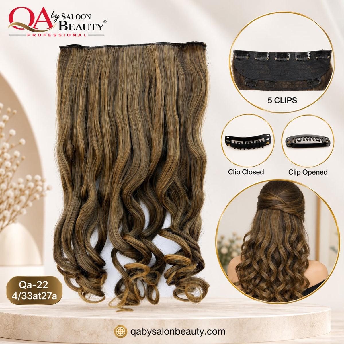 Hair Extension Curl Pin – 5 Clip Curly Hair Extension | QA-22 4/33AT27A