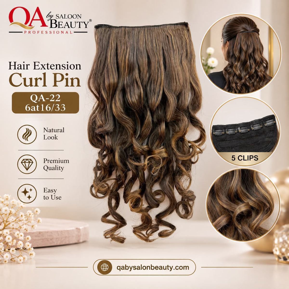 Hair Extension Curl Pin – 5 Clip Curly Hair Extension | QA-22 6AT16/33
