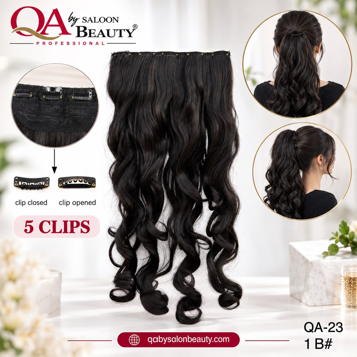 Hair Extension Curl Pin – 5 Clip Curly Hair Extension | QA-23 1B#
