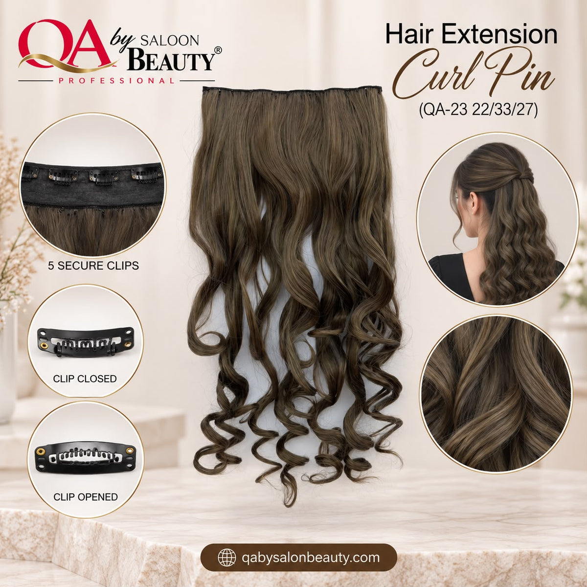 Hair Extension Curl Pin – 5 Clip Curly Hair Extension | QA-23 22/33/27
