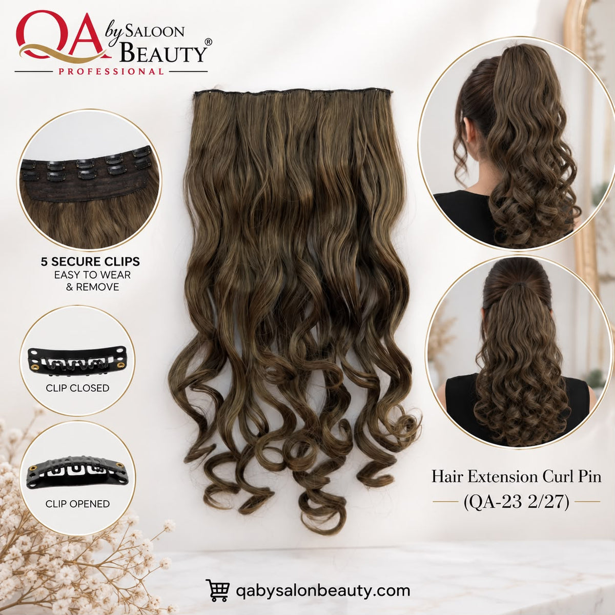 Hair Extension Curl Pin – 5 Clip Curly Hair Extension | QA-23 2/27