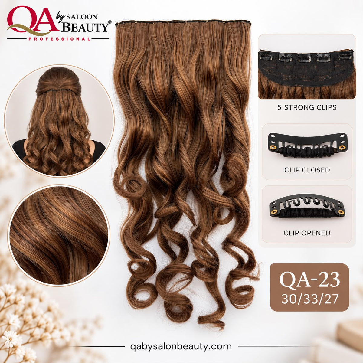 Hair Extension Curl Pin – 5 Clip Curly Hair Extension | QA-23 30/33/27