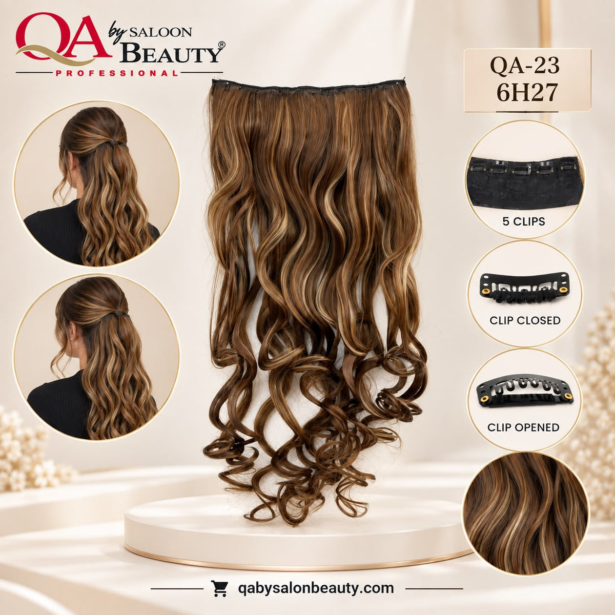 Hair Extension Curl Pin – 5 Clip Curly Hair Extension | QA-23 6H27