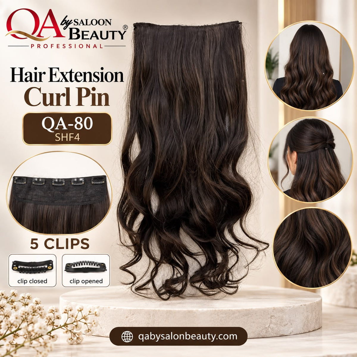 Hair Extension Curl Pin – 5 Clip Curly Hair Extension | QA-80 SHF4