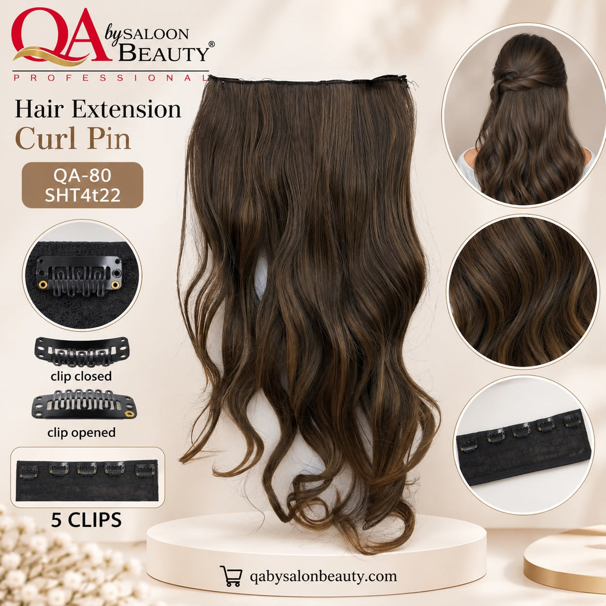 Hair Extension Curl Pin – 5 Clip Curly Hair Extension | QA-80 SHT4t22