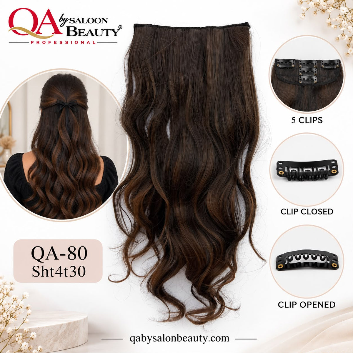 Hair Extension Curl Pin – 5 Clip Curly Hair Extension | QA-80 Sht4t30