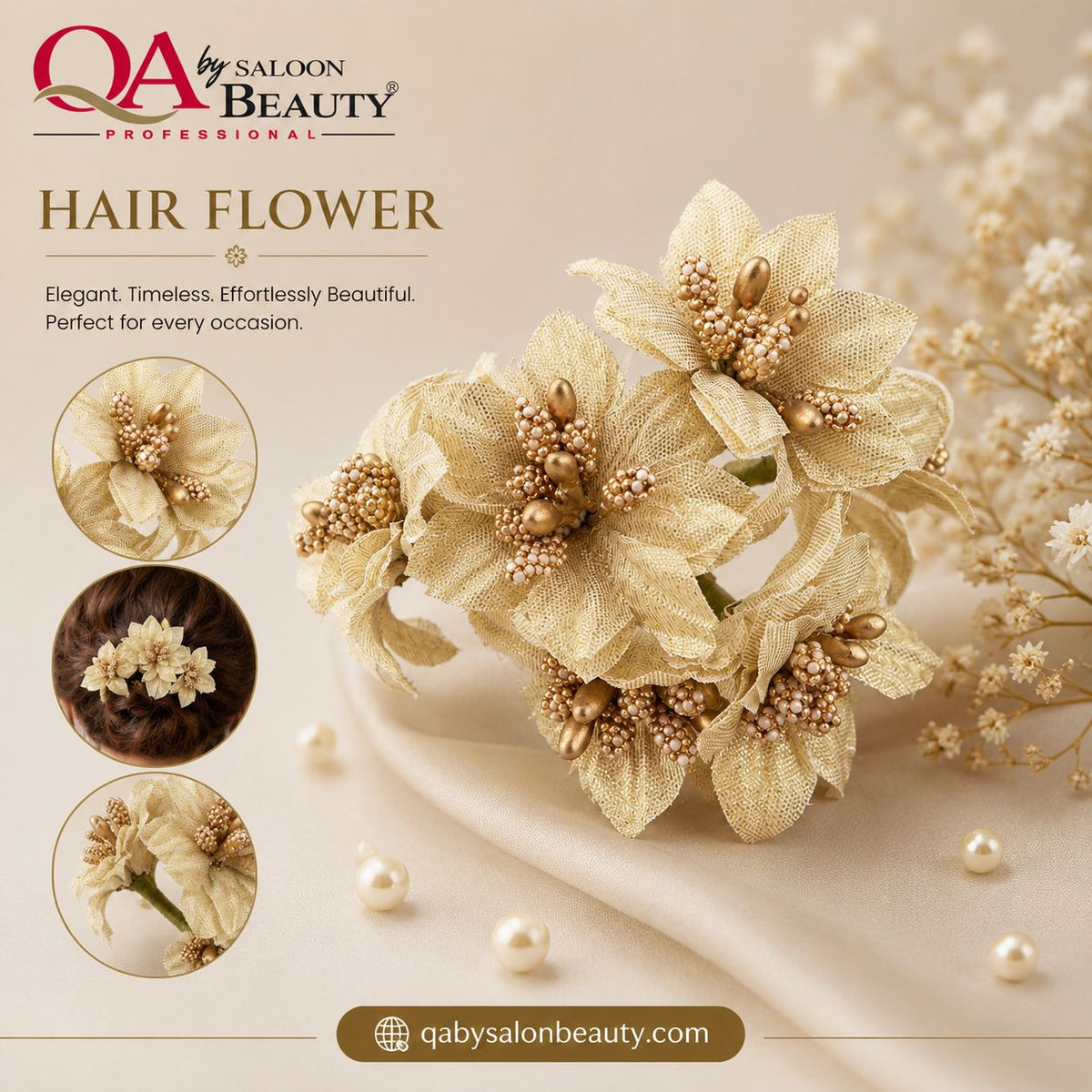 Hair Flower – Golden Pearl Bridal Hair Accessory