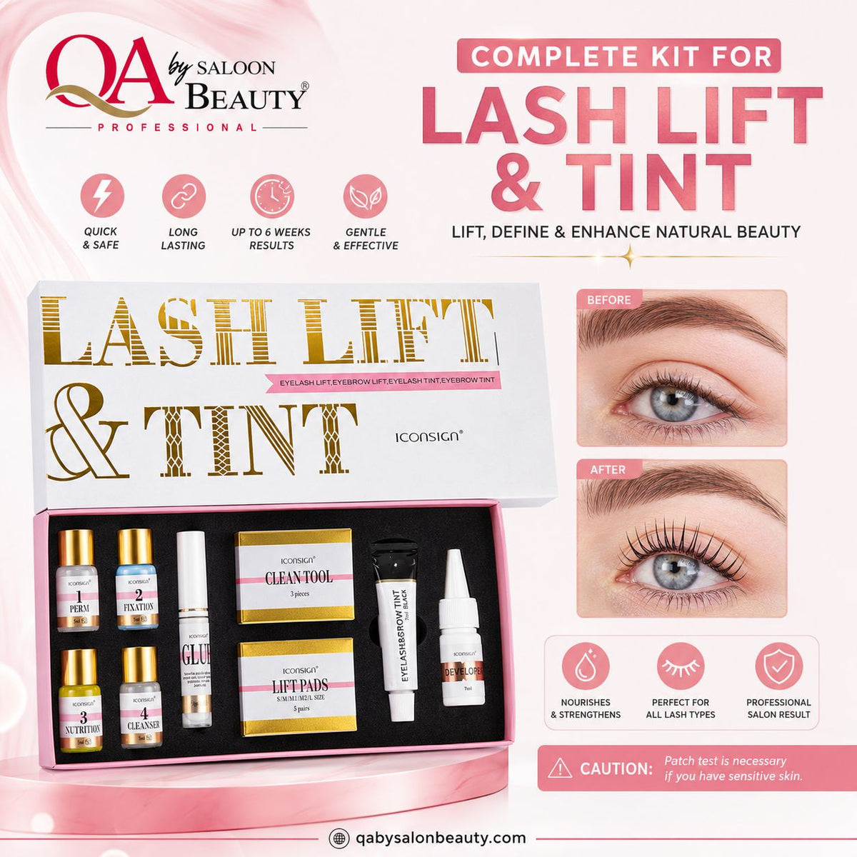 ICONSIGN Professional Lash Lift and Tint Kit with perm, fixation, nutrition, cleanser, lift pads, glue and tint