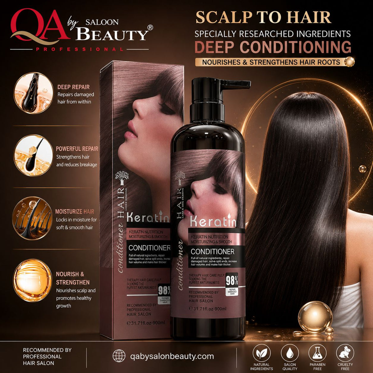 Keratin Nutrition Moisturizing and Smooth Conditioner 900ml professional pump bottle with box