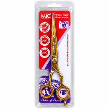 MIC Jaguar professional gold hair cutting scissors in retail blister packaging