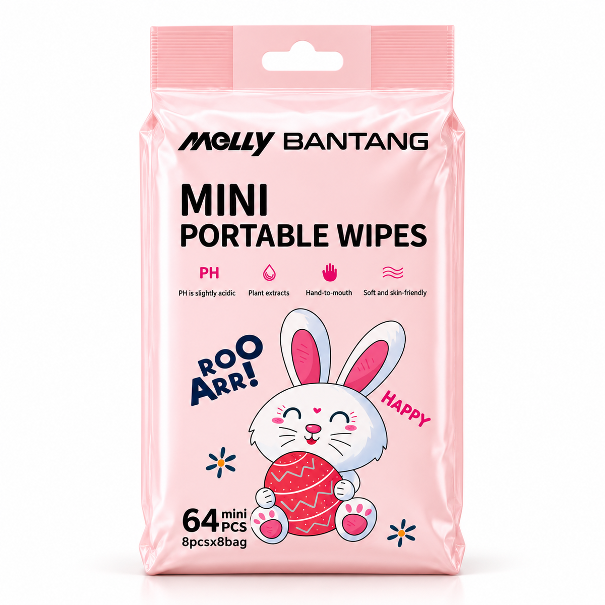 Molly Bantang Mini Portable Wipes 64pcs pink travel hygiene wipes pack