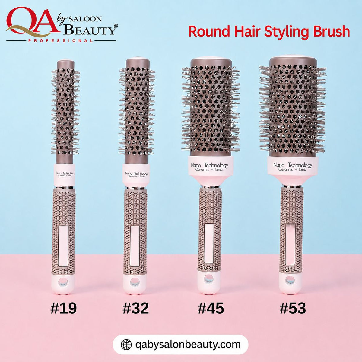 Nano Technology Ceramic and Ionic round hair styling brushes in four sizes