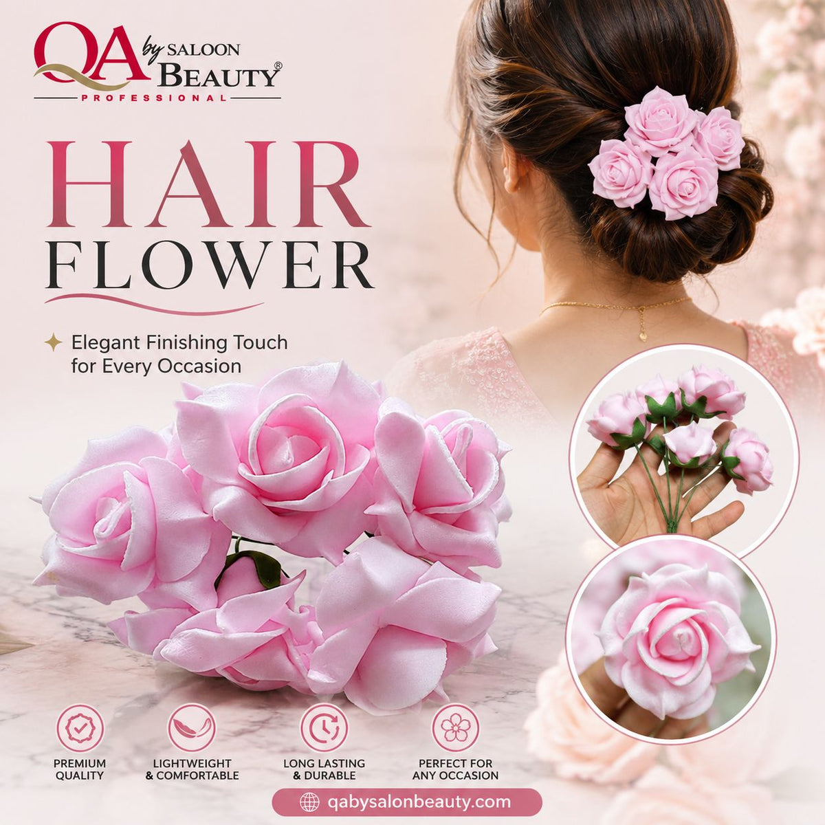Pink Artificial Rose Hair Flower – Elegant Bridal & Wedding Hair Accessory