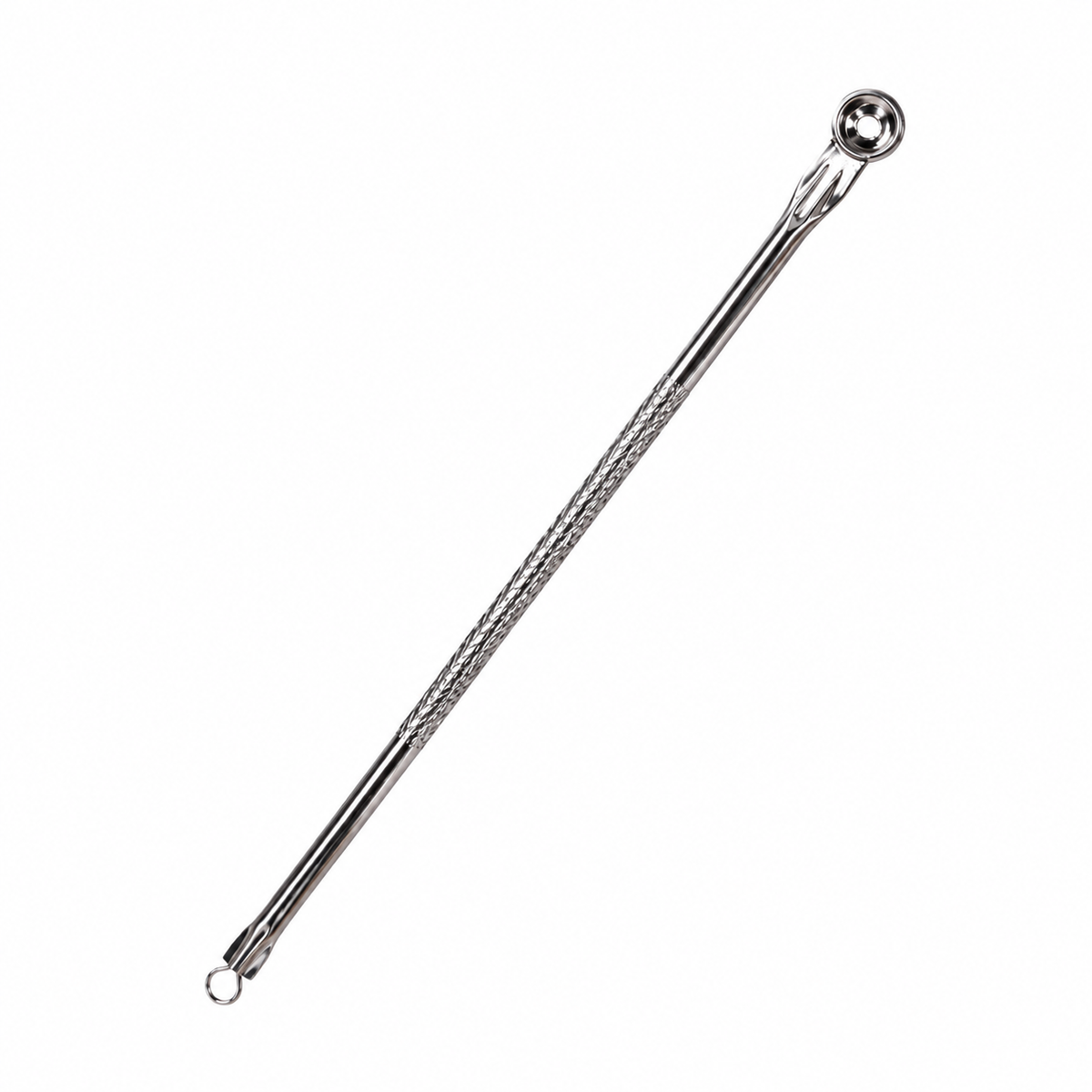 Professional dual-ended stainless steel blackhead and acne extractor tool with textured grip