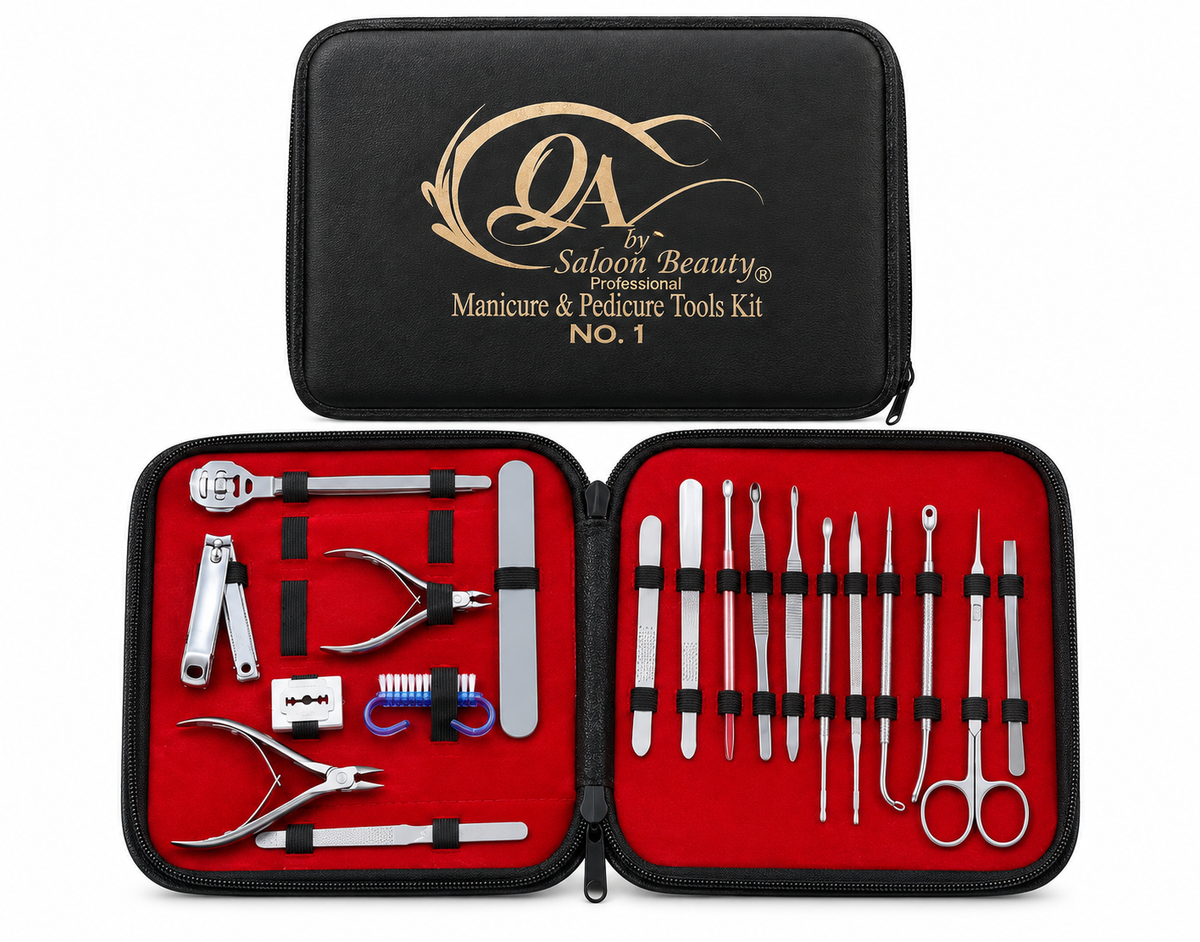 QA Professional Manicure and Pedicure Tools Kit No. 1 18-piece nail care set in black red case