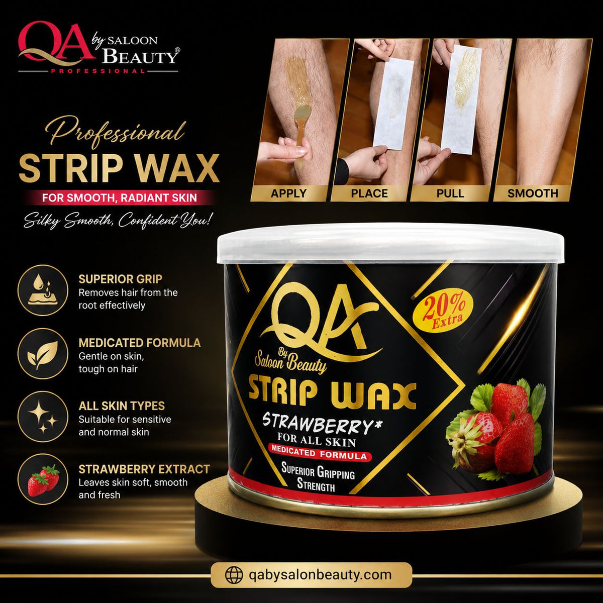 QA Strawberry Strip Wax professional hair removal wax tub