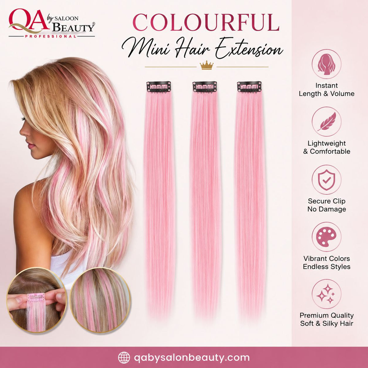 QA by Saloon Beauty Colourful Mini Hair Extension – Pink