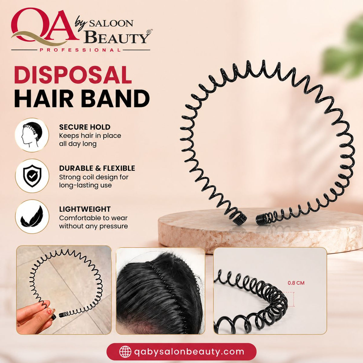 QA by Saloon Beauty Disposable Spiral Hair Band – Black Coil Hair Tie