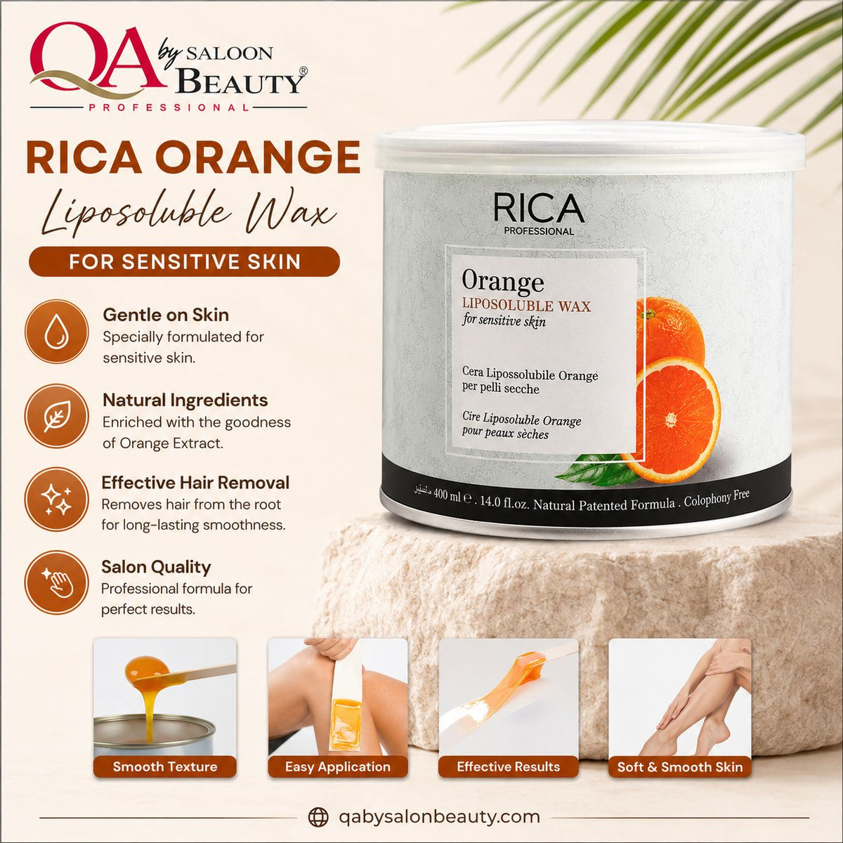RICA Professional Orange Liposoluble Wax – For Sensitive Skin – 400ml