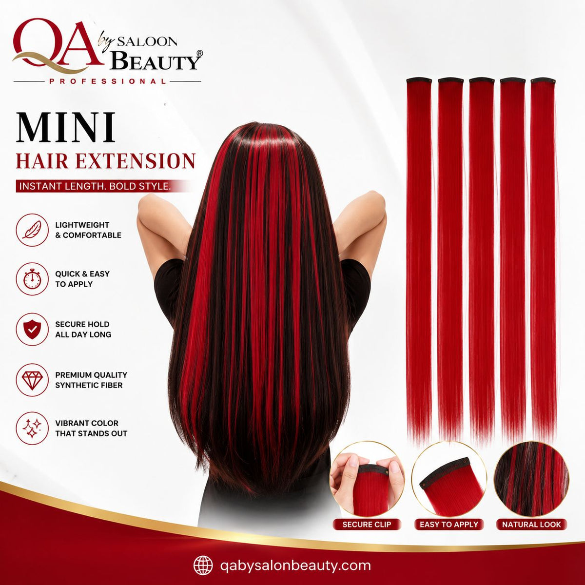 Red Mini Hair Extension – Clip-In Straight Hair Highlight