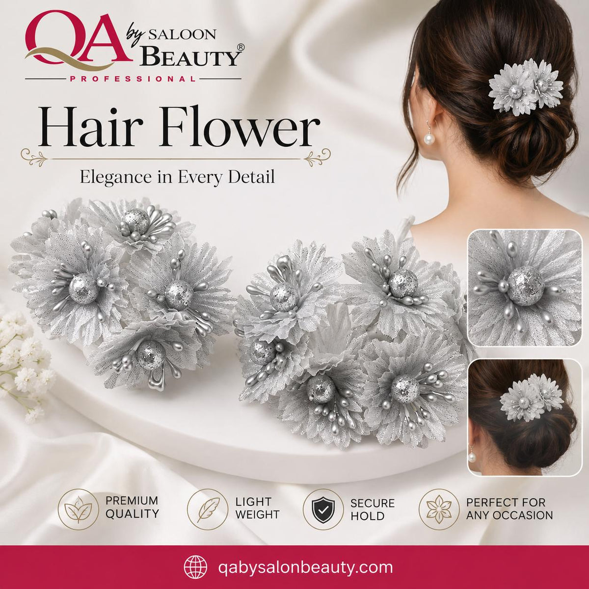 Silver Hair Flower – Elegant Bridal & Party Hair Accessory