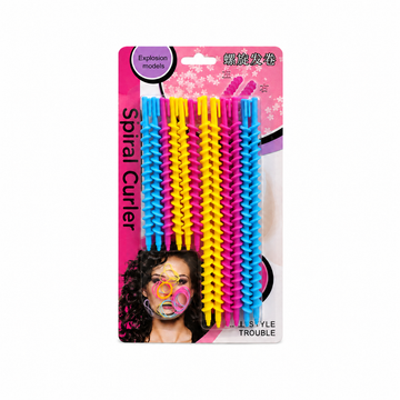Assorted colorful spiral hair curler styling rods for heatless curls and waves