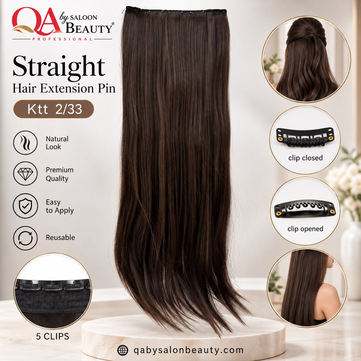 Straight Hair Extension Pin – 5 Clip Hair Extension | KTT 2/33