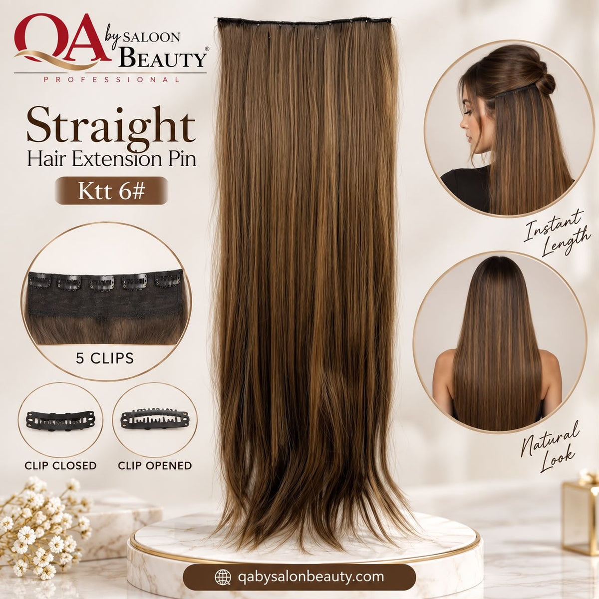 Straight Hair Extension Pin – 5 Clip Hair Extension | KTT 6#