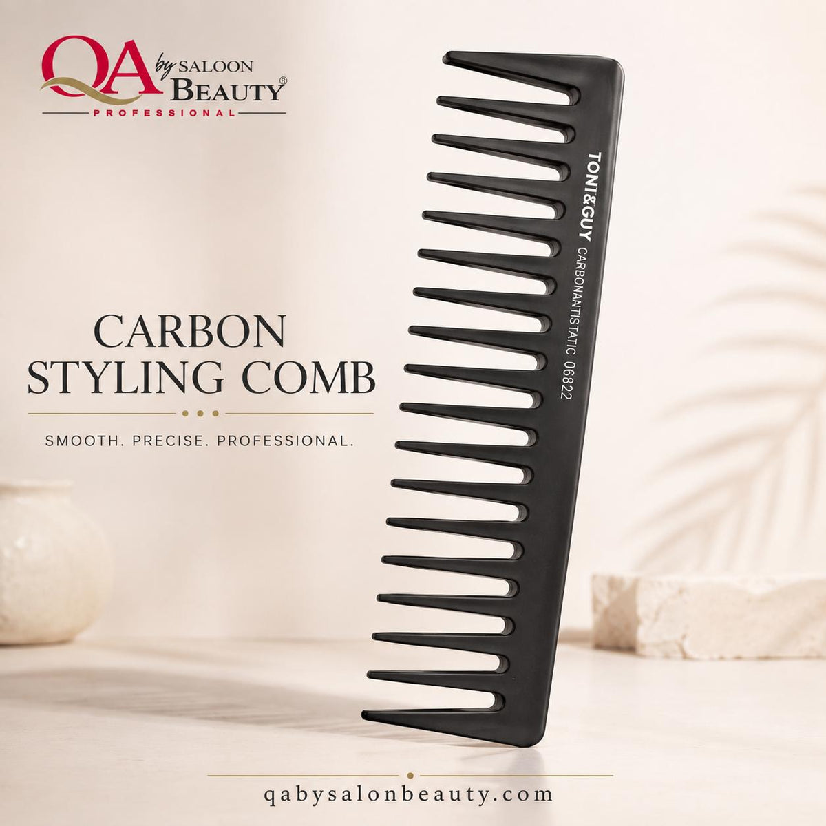 TONI&GUY black carbon antistatic styling comb 06822 with wide teeth for detangling and professional hair styling