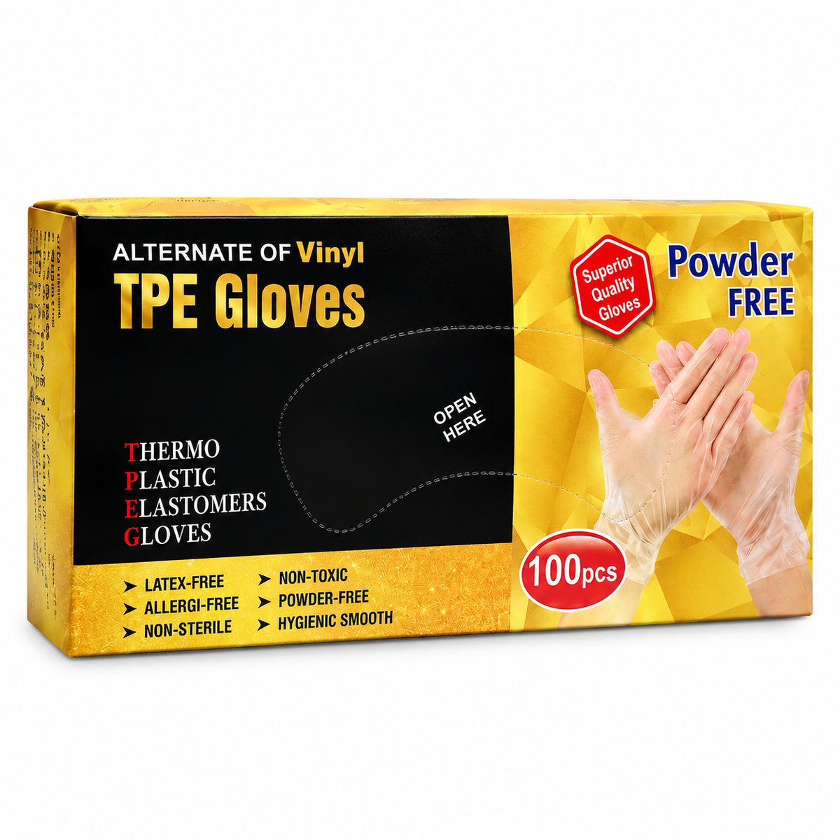Box of 100 powder-free latex-free TPE disposable gloves for salon and beauty use