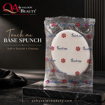 Touch Me soft white round base sponge in clear packaging for foundation and makeup application