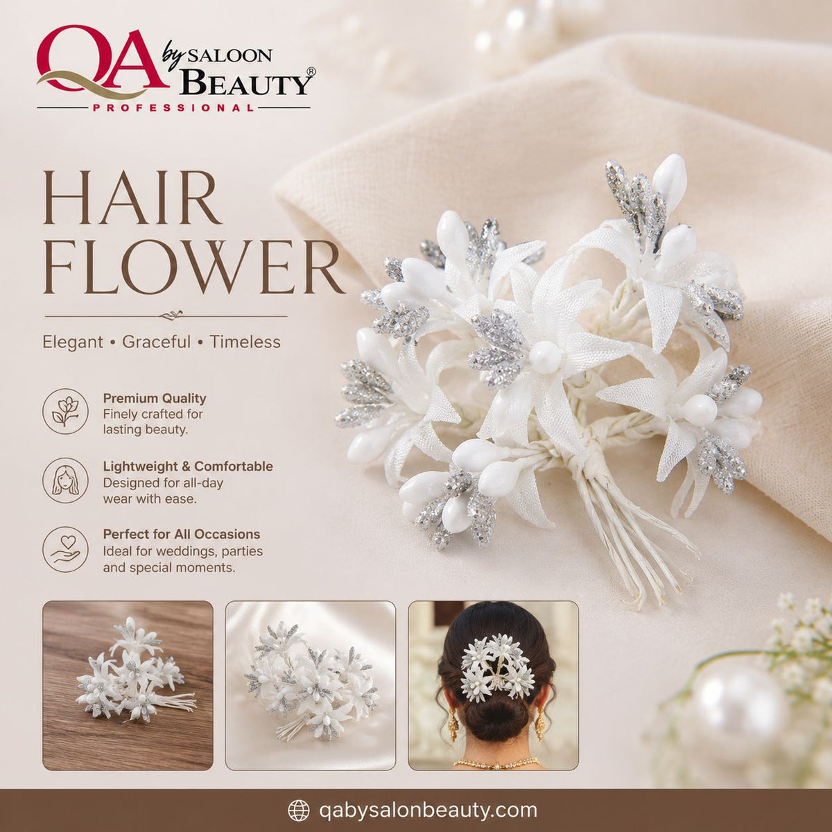 White & Silver Bridal Hair Flower – Elegant Wedding Hair Accessory